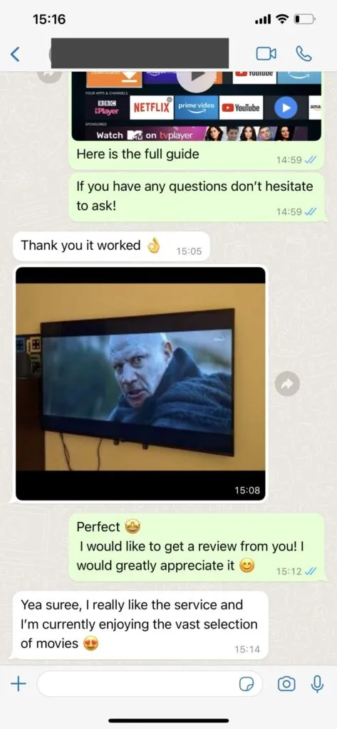 Mom IPTV WhatsApp support example 1